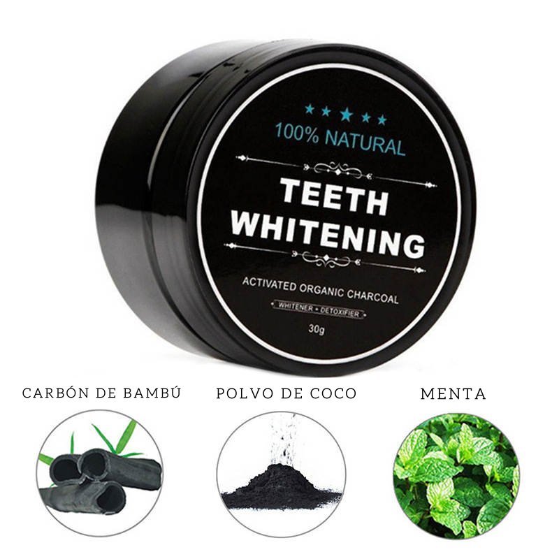 Polvo Blanqueador Dental de Carbón Activado Natural + Cepillo de Bambú – Sonrisa Más Blanca de Forma Natural