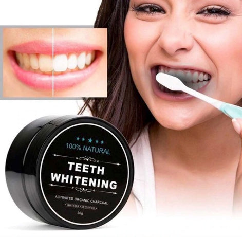 Polvo Blanqueador Dental de Carbón Activado Natural + Cepillo de Bambú – Sonrisa Más Blanca de Forma Natural