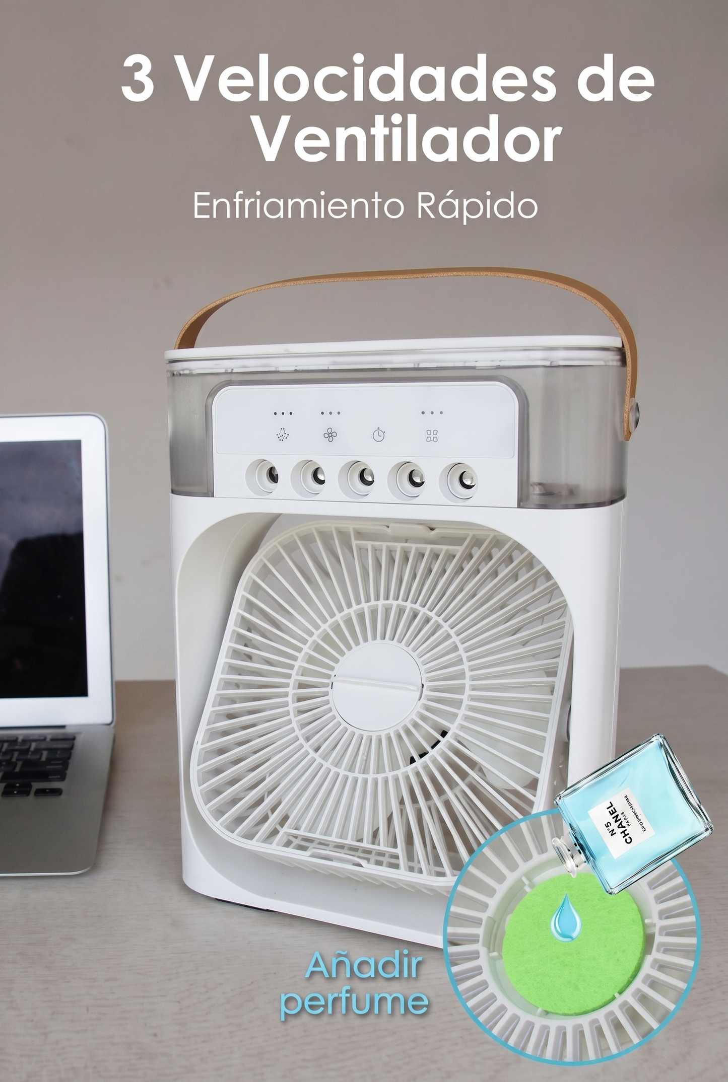 Ventilador Climatizador Portátil con Pulverizador y LED – Bruma Fría y Frescor Instantáneo