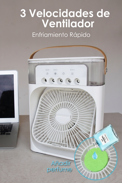 Ventilador Climatizador Portátil con Pulverizador y LED – Bruma Fría y Frescor Instantáneo