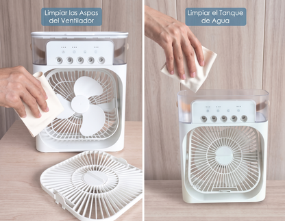 Ventilador Climatizador Portátil con Pulverizador y LED – Bruma Fría y Frescor Instantáneo